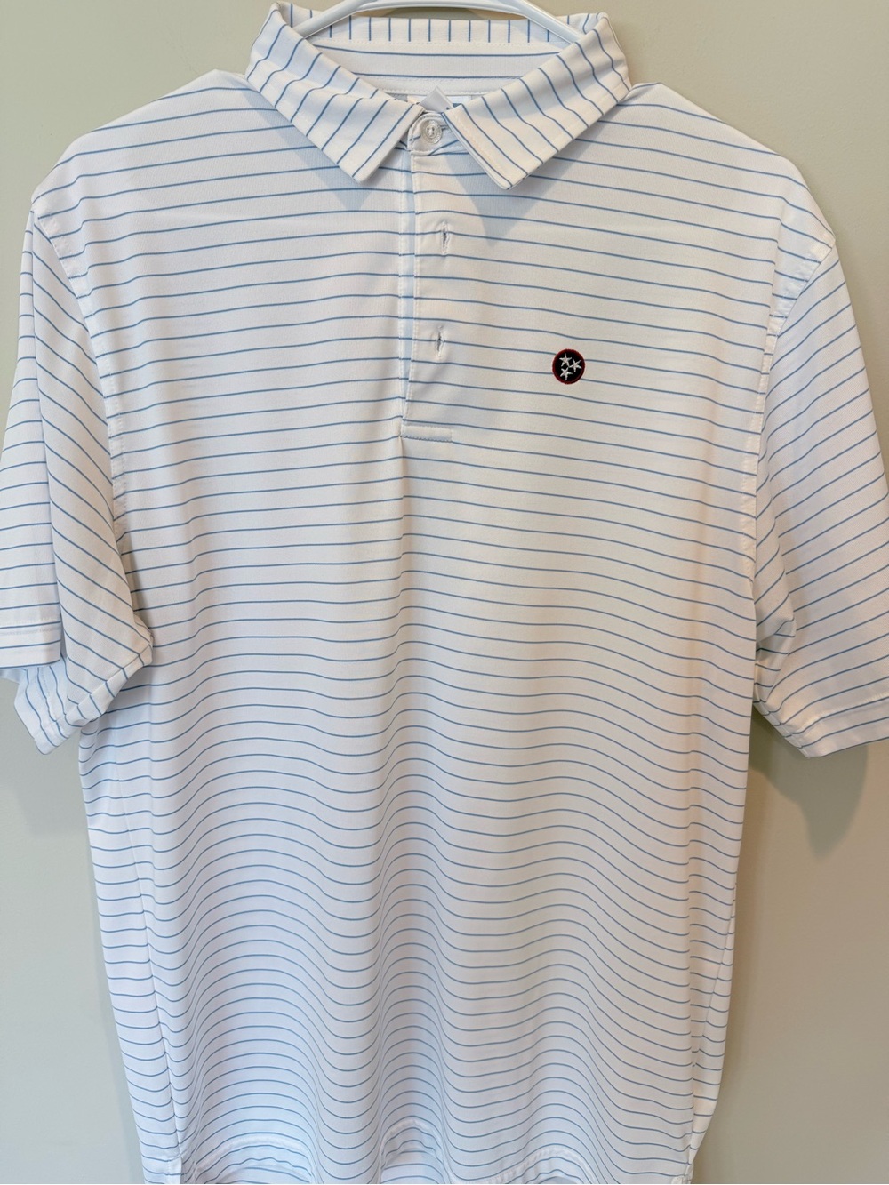 Men's Volunteer Traditions White Polo with Light Blue Stripes TriStar Large